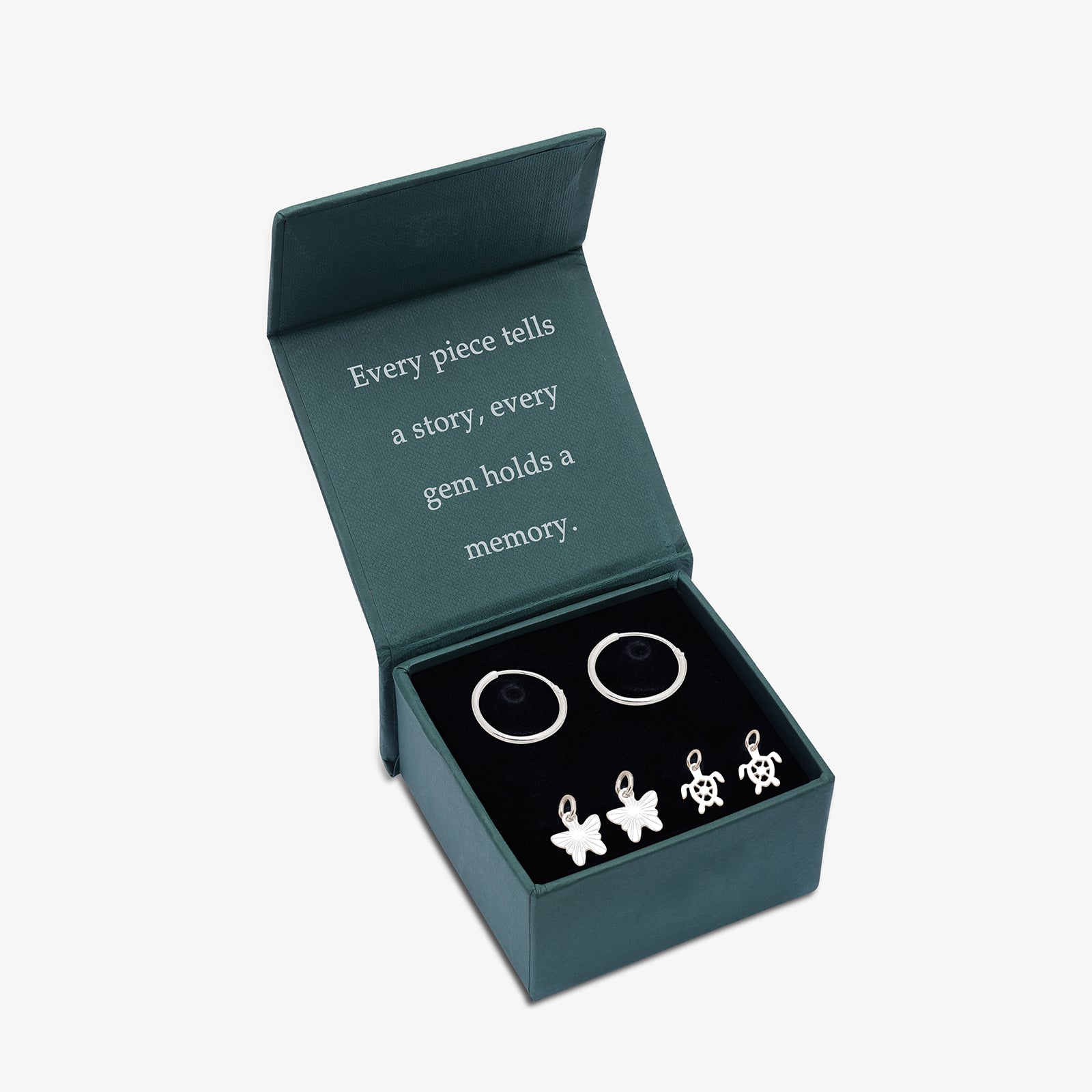 Set of 2 Silver Butterfly & Tortoise Hoop Earrings for Kids - Tweov Jewels