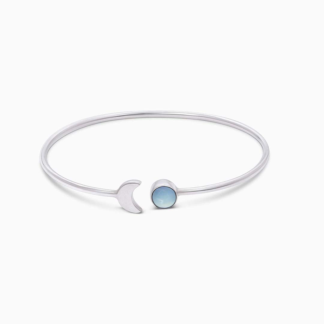 Moonstone and Crescent Moon Sterling Silver Bracelet - Tweov Jewels