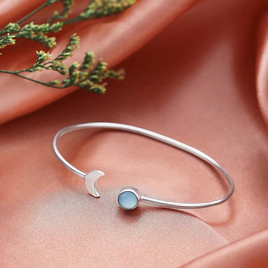 Moonstone and Crescent Moon Sterling Silver Bracelet - Tweov Jewels