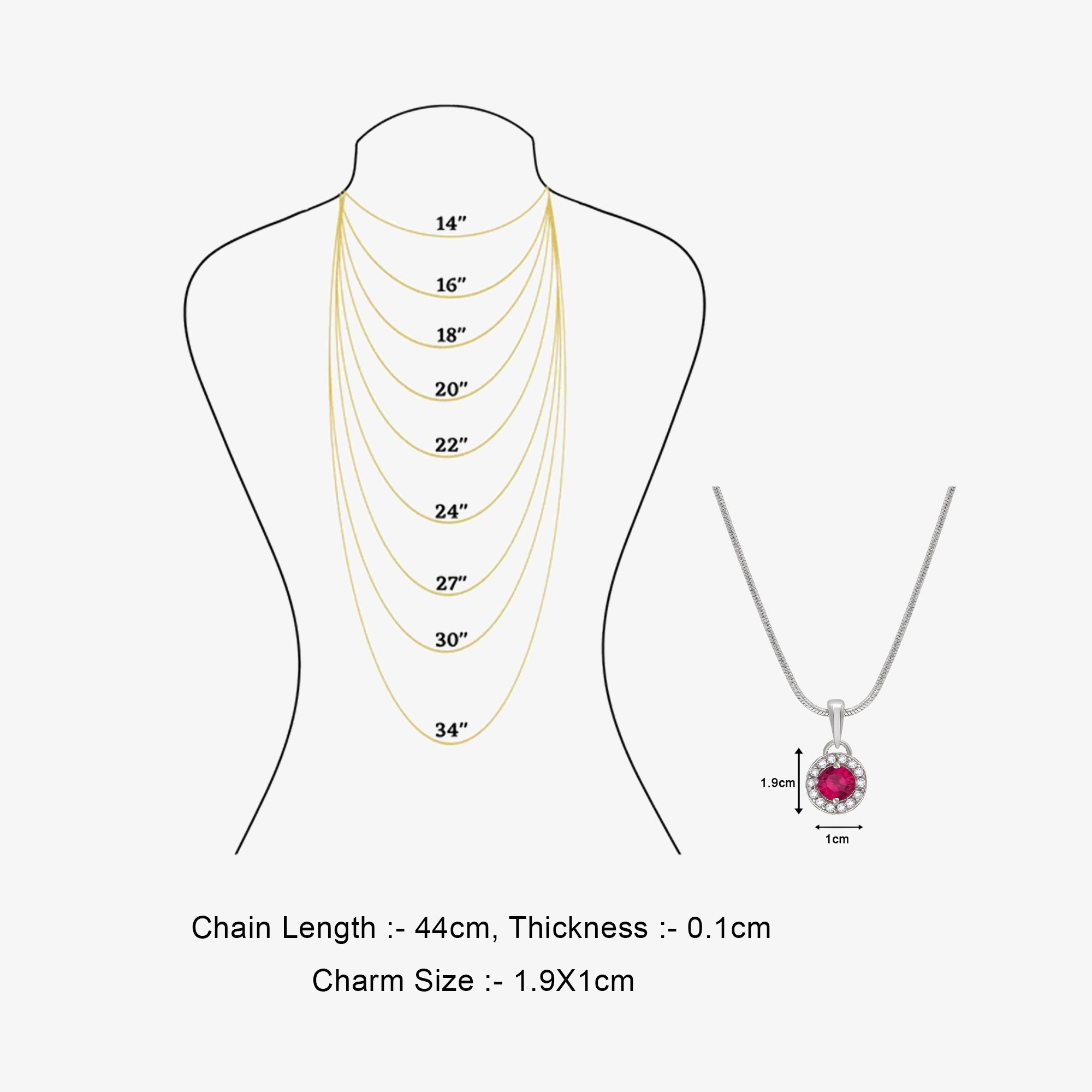Ruby Red CZ Pendant Chain For Women – 925 Sterling Silver Rhodium Plated