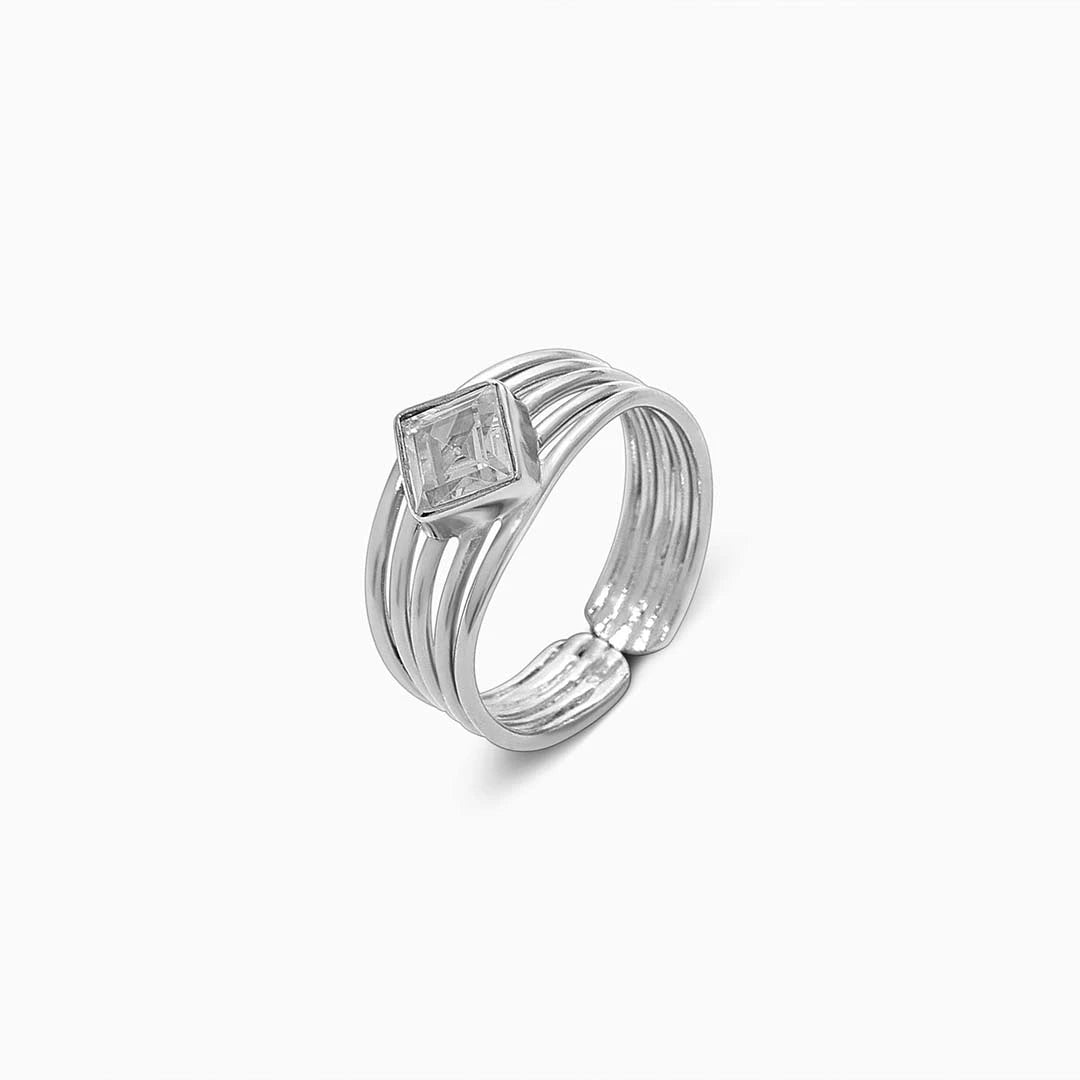 Pure Silver Ring - Glossy Finish With Rich CZ - Tweov Jewels