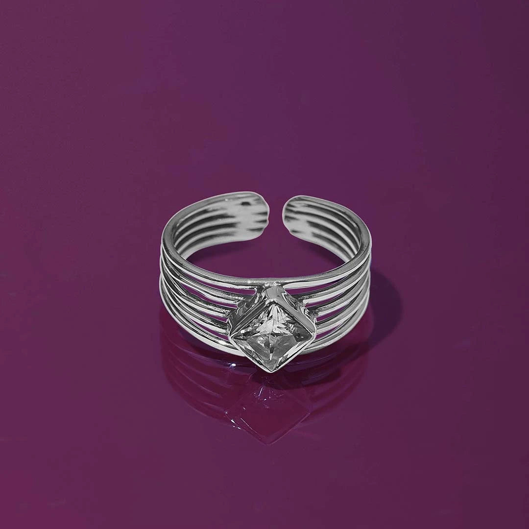 Pure Silver Ring - Glossy Finish With Rich CZ - Tweov Jewels