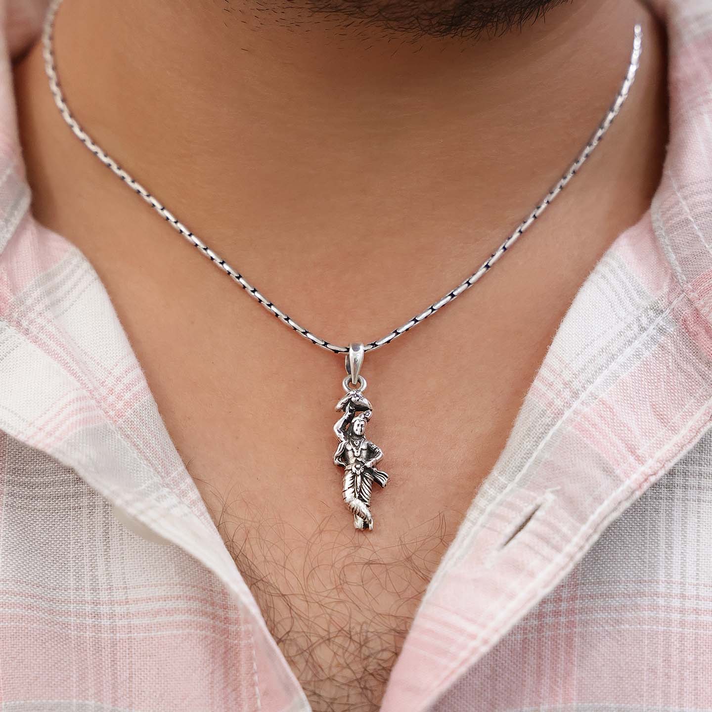 Shri Krishna Silver Pendant with Box Chain - Tweov Jewels