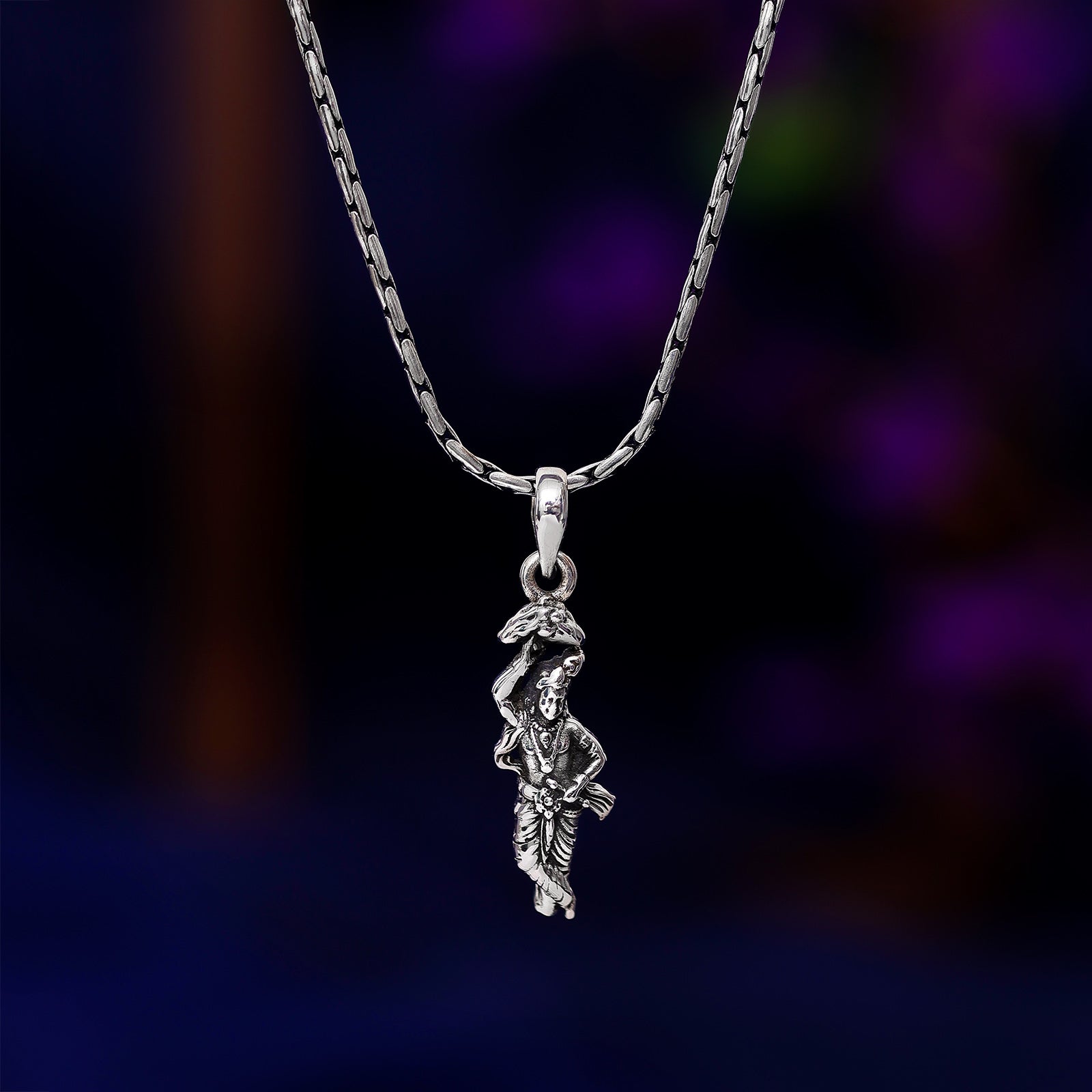 Shri Krishna Silver Pendant with Box Chain - Tweov Jewels