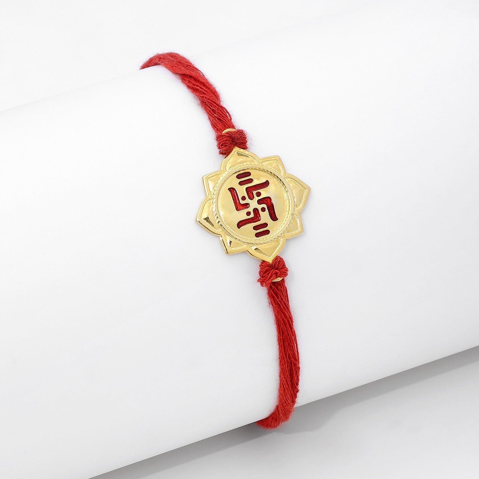Pure Silver Gold plated Rakhi - Good Fortune and Blessings with Swastik - Tweov Jewels