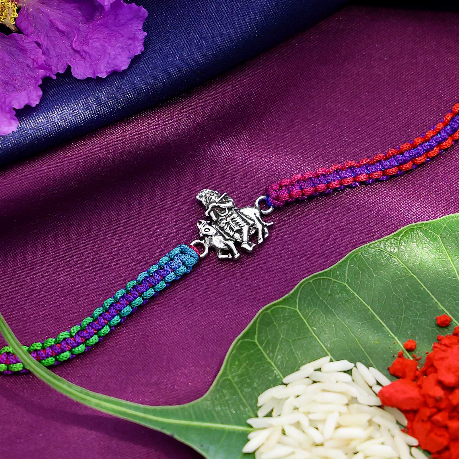 Lord Krishna Ji Silver Rakhi for Brother - Tweov Jewels
