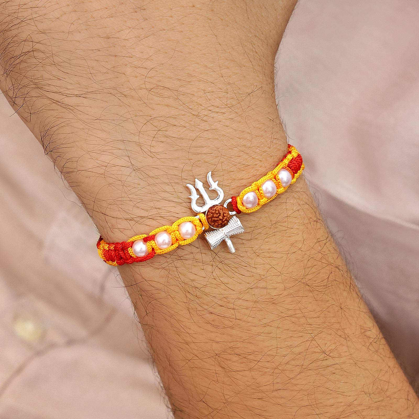 Spiritual Rudraksh Trishul Silver Rakhi - Tweov Jewels