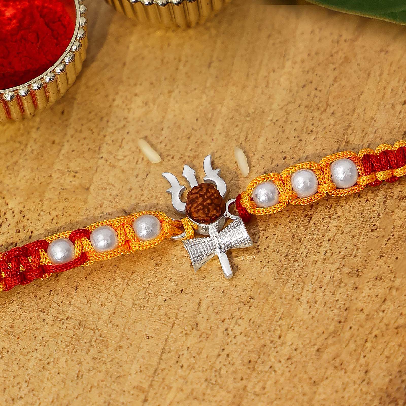 Spiritual Rudraksh Trishul Silver Rakhi - Tweov Jewels