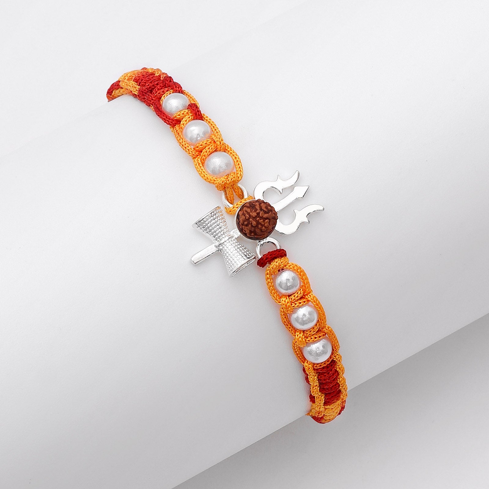 Spiritual Rudraksh Trishul Silver Rakhi - Tweov Jewels