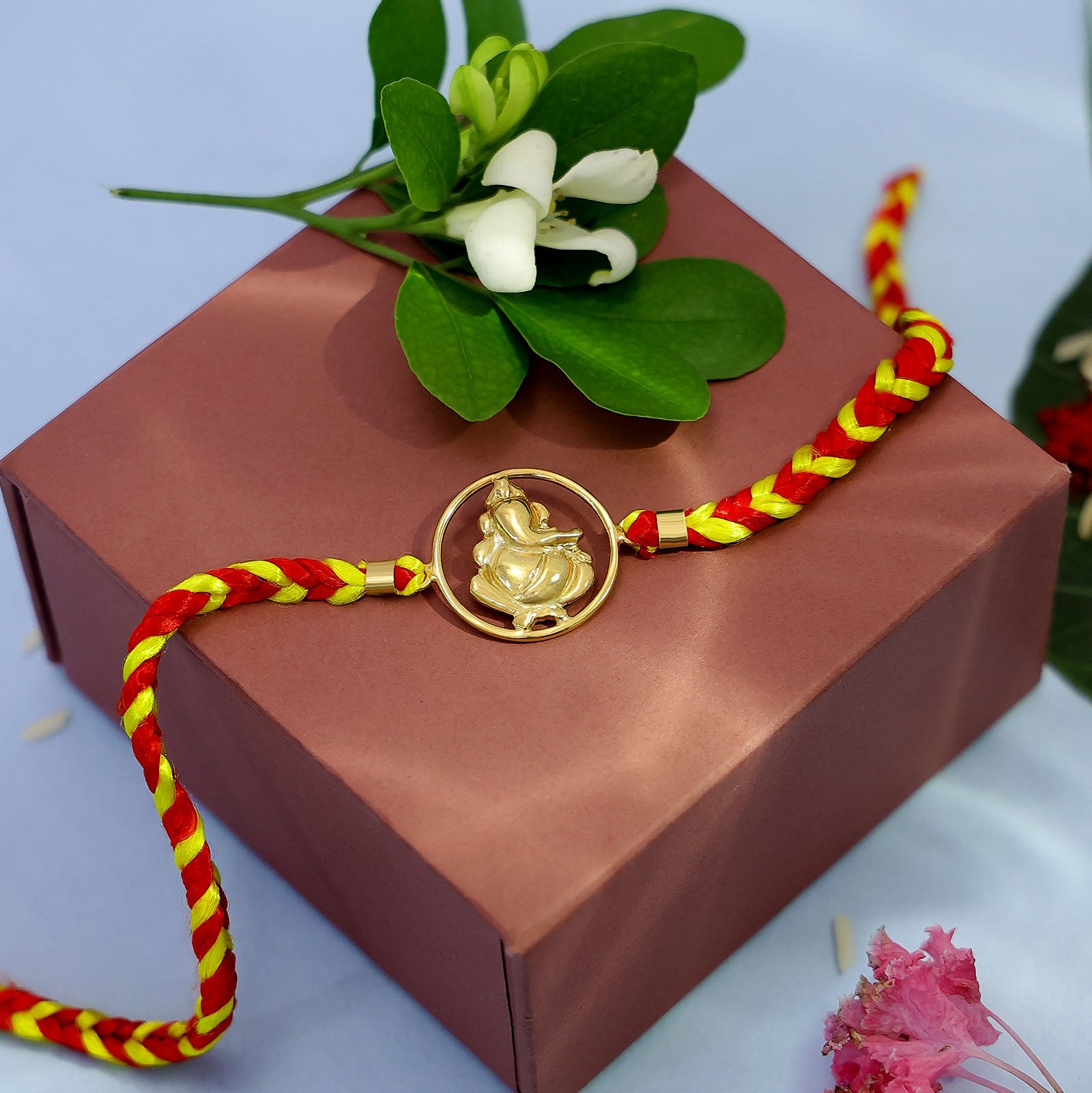 Gold Plated Little Ganesha Silver Rakhi for Brother - Tweov Jewels