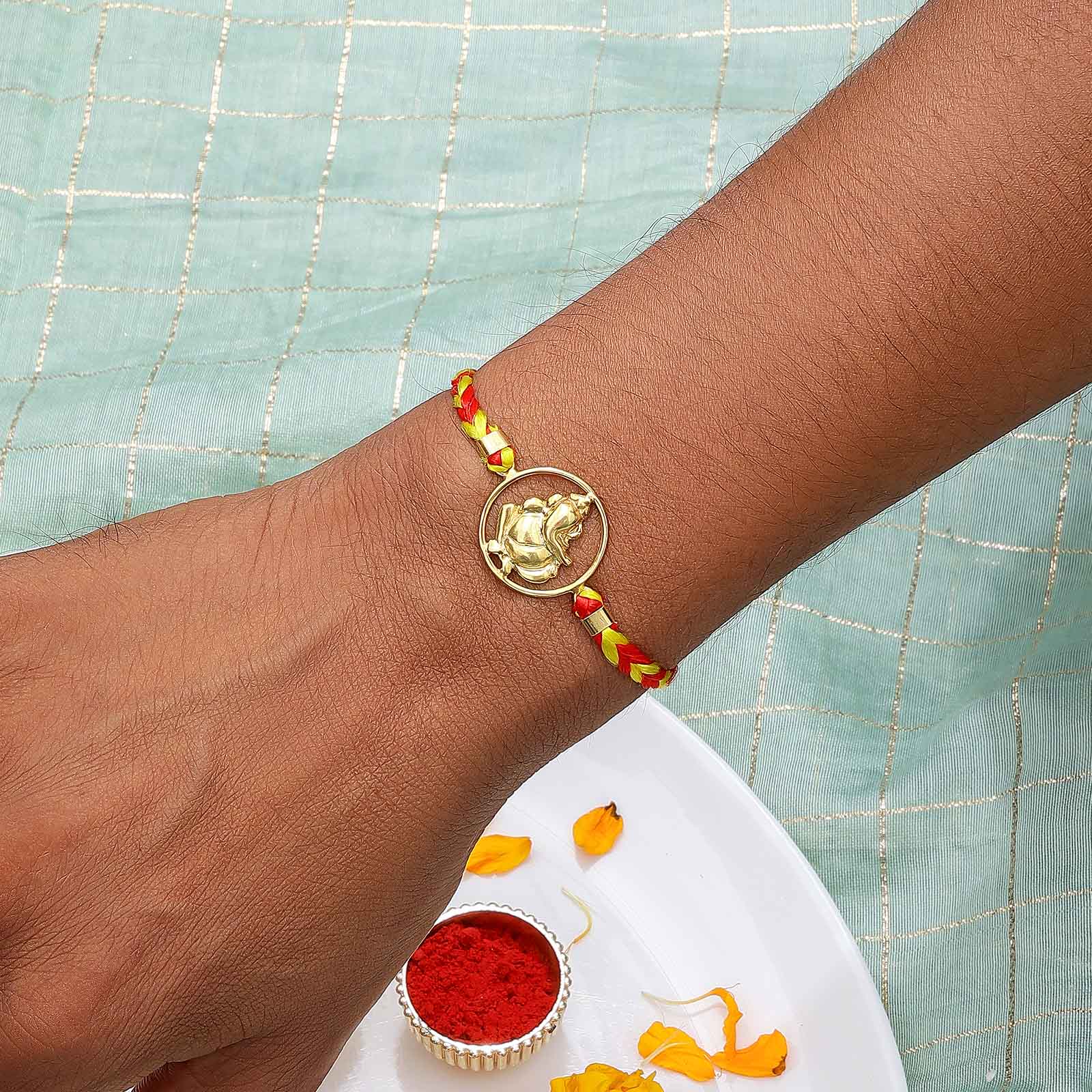 Gold Plated Little Ganesha Silver Rakhi for Brother - Tweov Jewels