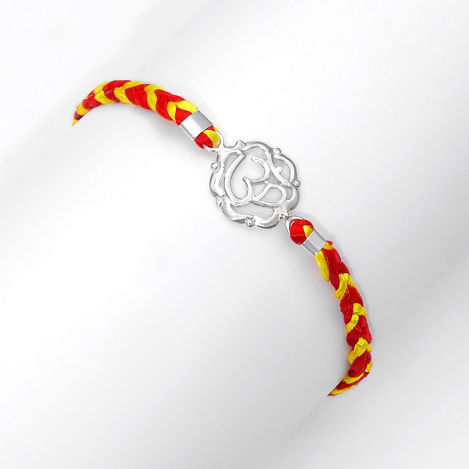 Pure Silver Rakhi - Om Pendant With Floral Elegance - Tweov Jewels