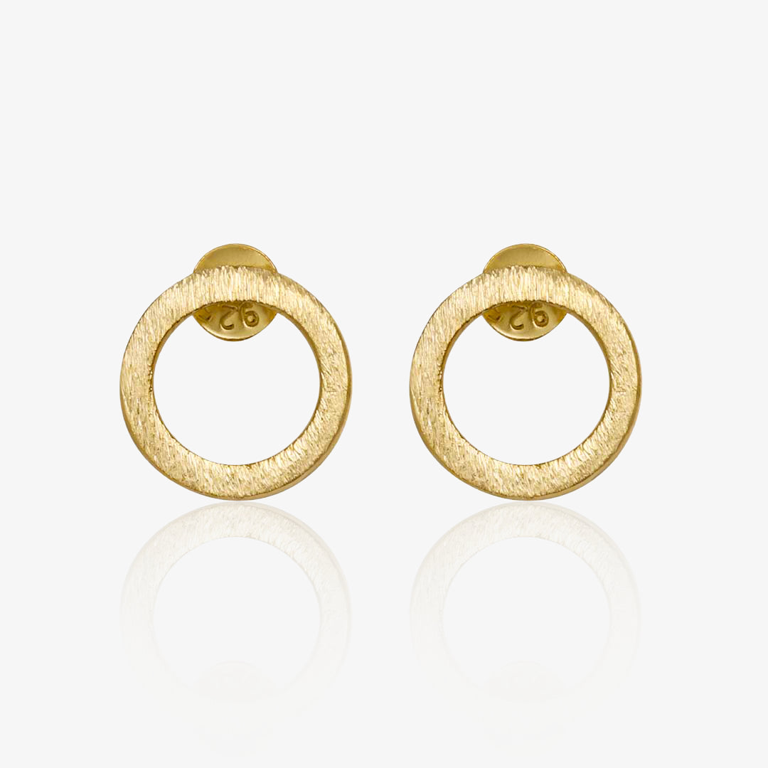 Pure Silver Stud Earrings - Gold Plated Roung Rings