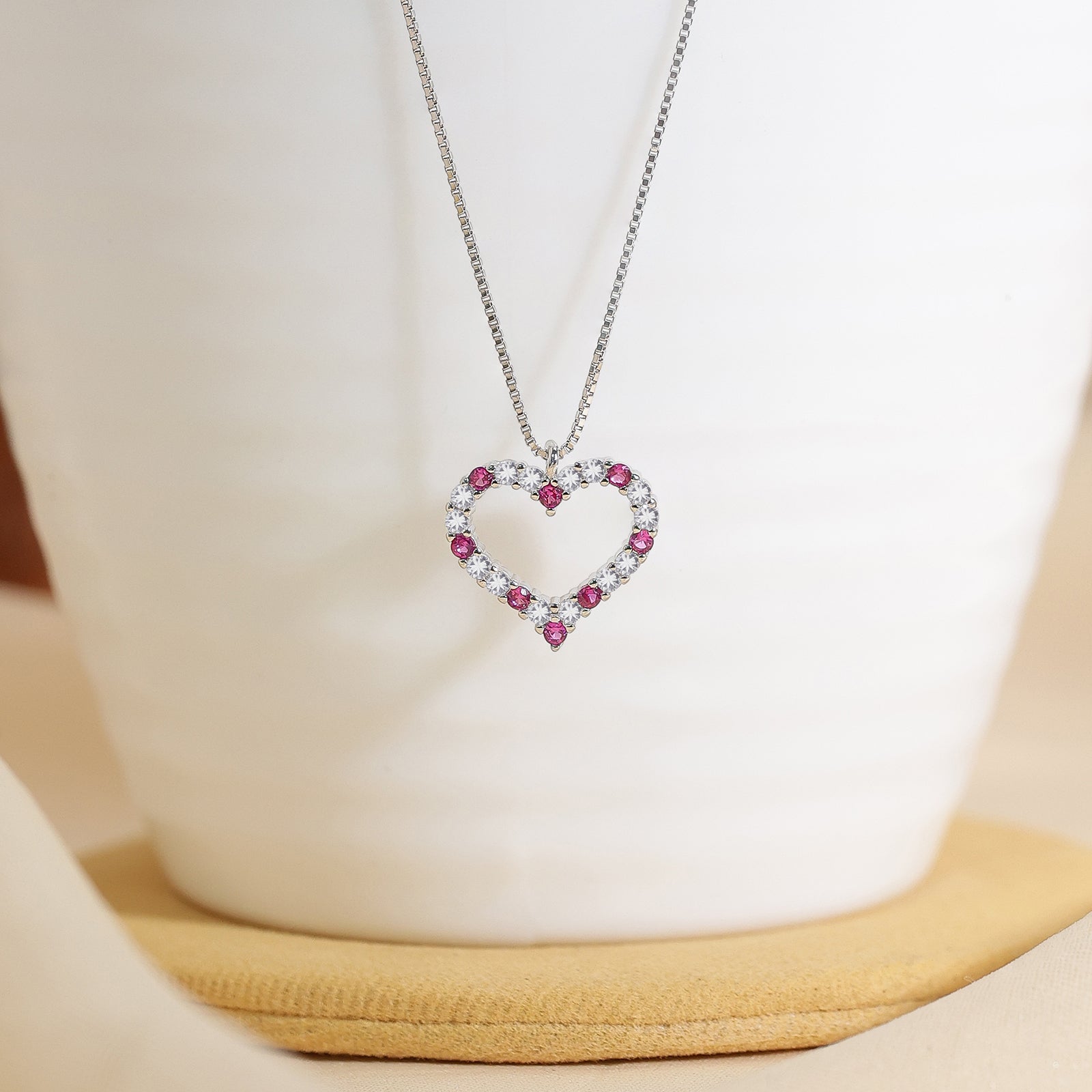 Pink Heart Silver Pendant with Chain - Tweov Jewels