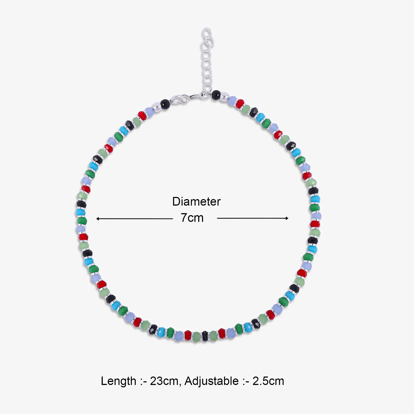 Multicolor Crystal Beads Silver Anklet - Tweov Jewels