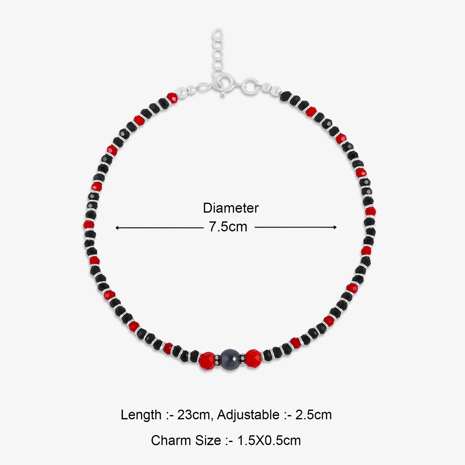 Ruby & Black Beads Silver Anklets - Tweov Jewels