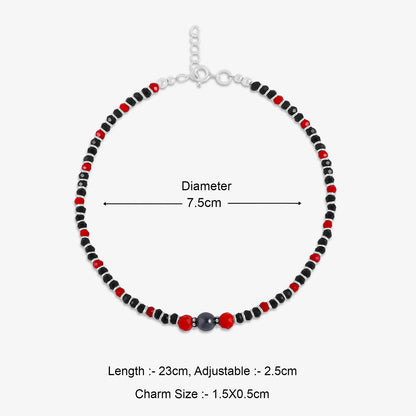 Ruby & Black Beads Silver Anklets - Tweov Jewels
