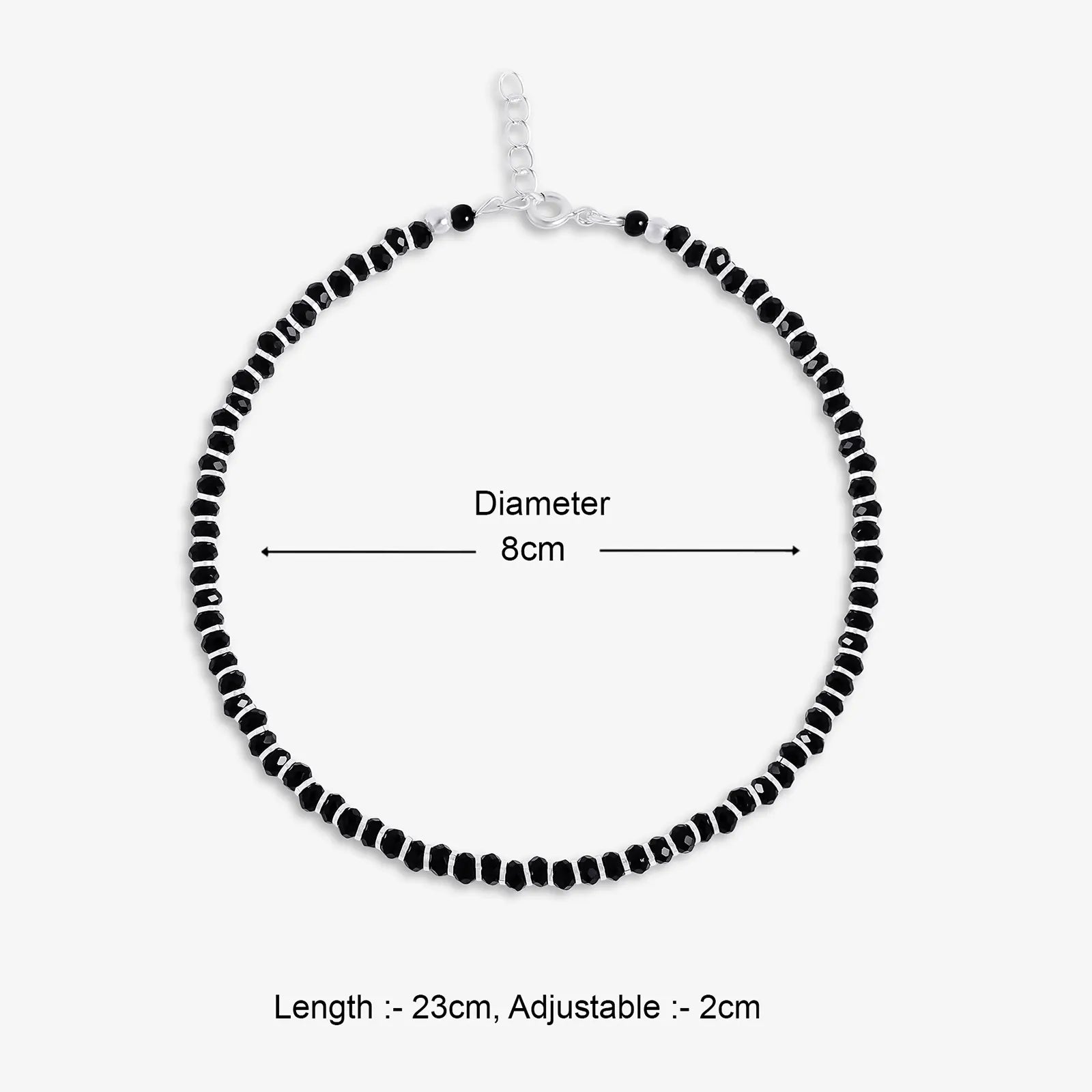 Black Beads Silver Anklet - Tweov Jewels