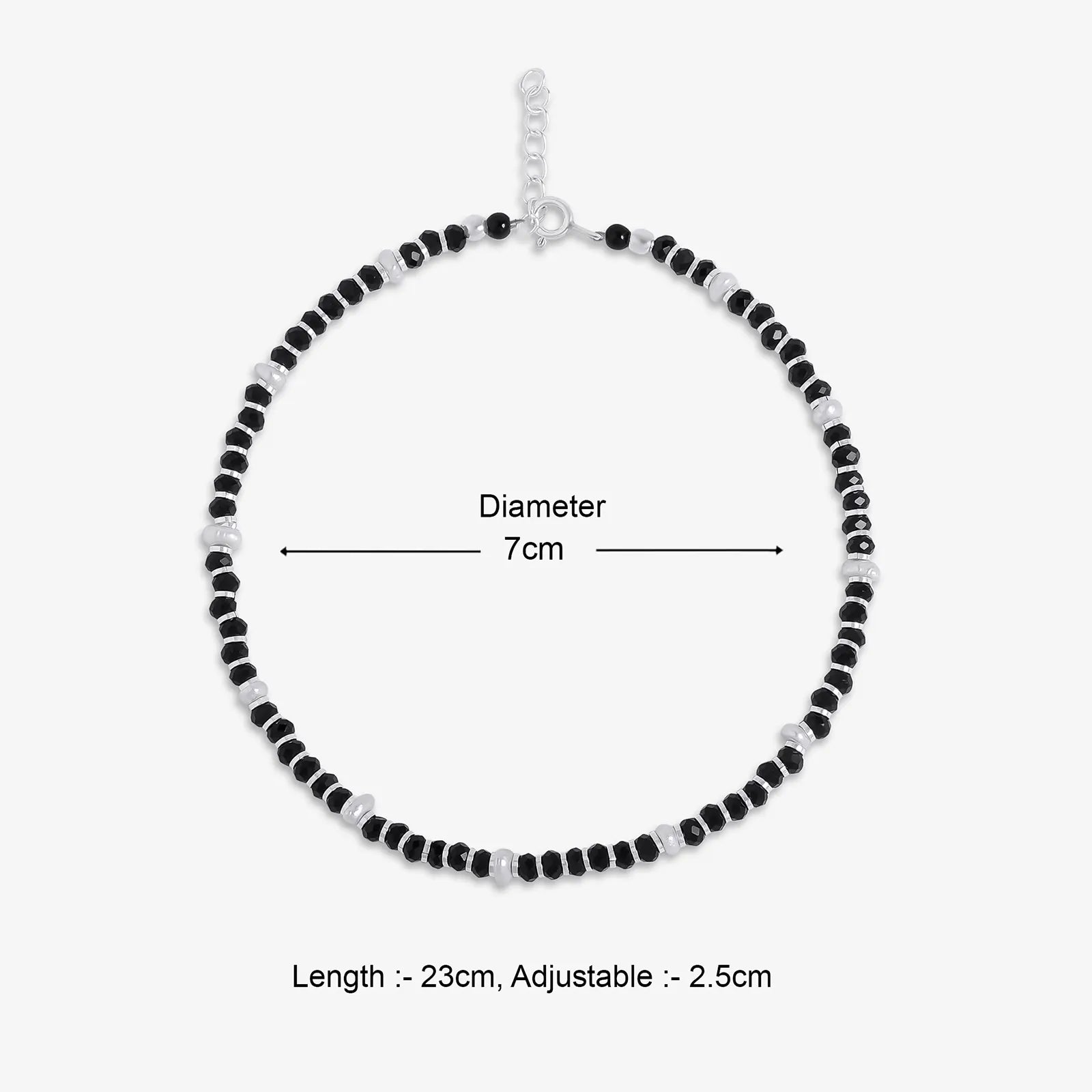 Classy White and Black Beads Silver Anklet - Tweov Jewels