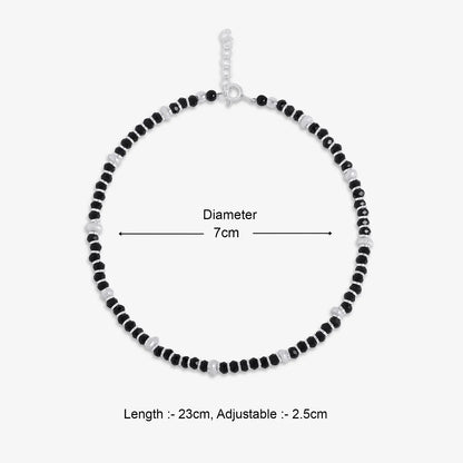 Classy White and Black Beads Silver Anklet - Tweov Jewels