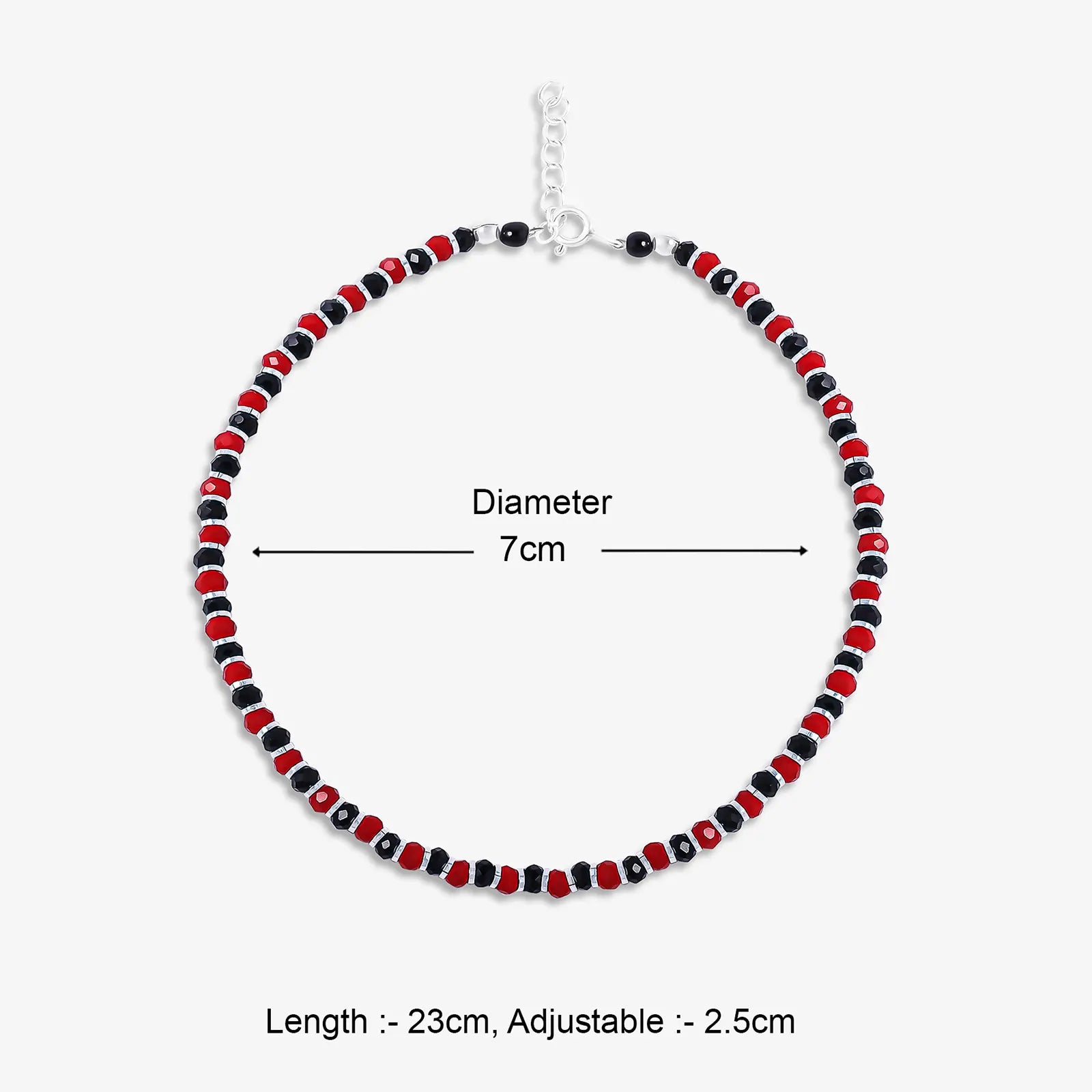 Red & Black Beads Silver Anklet - Tweov Jewels