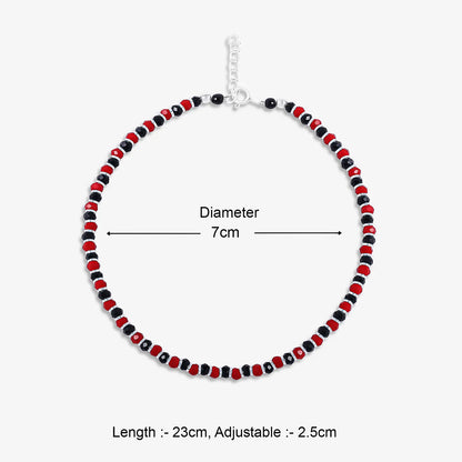 Red & Black Beads Silver Anklet - Tweov Jewels