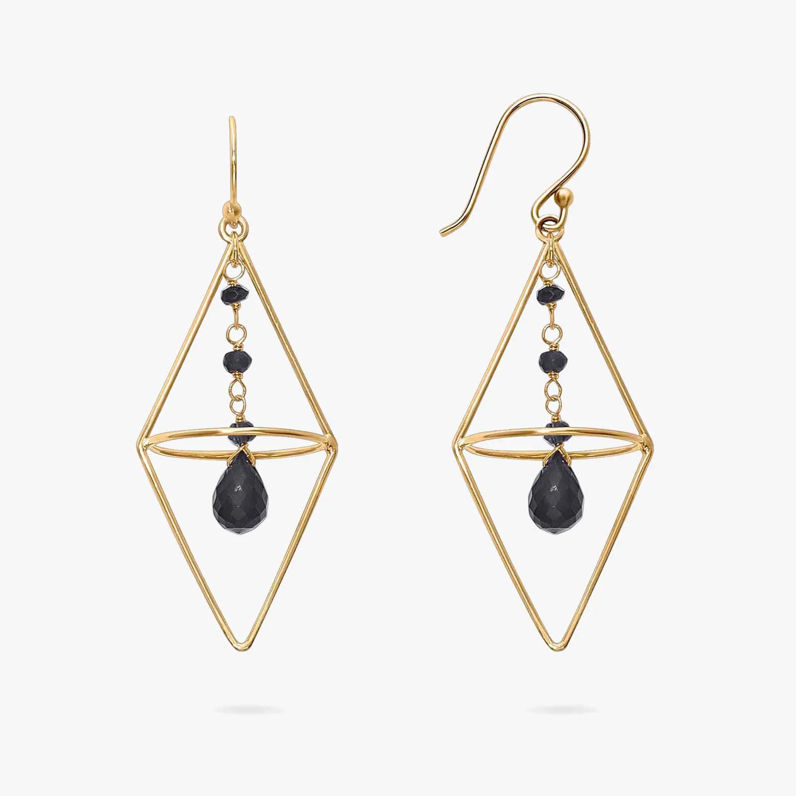 Pure Silver Earrings - Nested Gold Onyx Danglers - Tweov Jewels