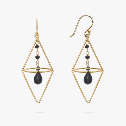 Pure Silver Earrings - Nested Gold Onyx Danglers - Tweov Jewels