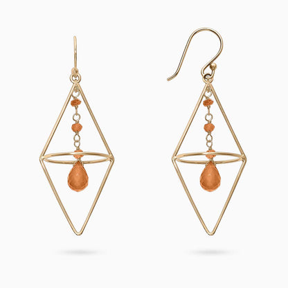 Pure Silver Earrings - String of Gold Finish Carnelian - Tweov Jewels