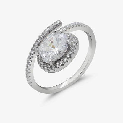 Round Cut Diamond Studded Spiral Silver Ring