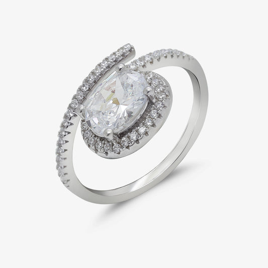 Round Cut Diamond Studded Spiral Silver Ring