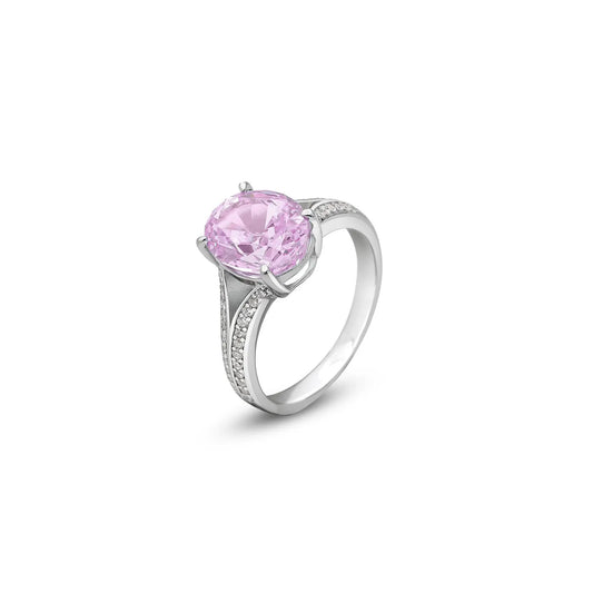 Pink Solitaire Split-Shank Ring For Women – 925 Sterling Silver Rhodium Plated