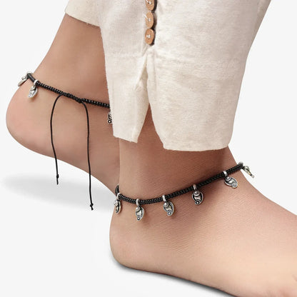 Mango Design Silver Black Thread Anklet - Tweov Jewels