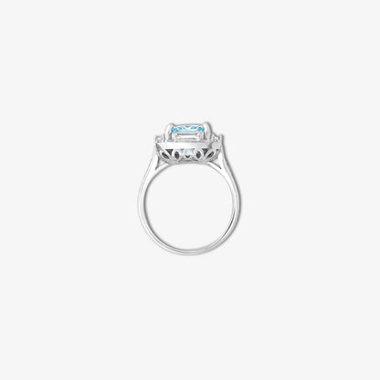 Sky Blue Emerald Cut Diamond Studded Silver Ring - Tweov Jewels