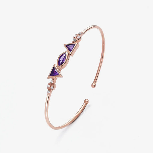 Rose Gold Multi-Cut Blue Stone Studded Silver Cuff Bracelet