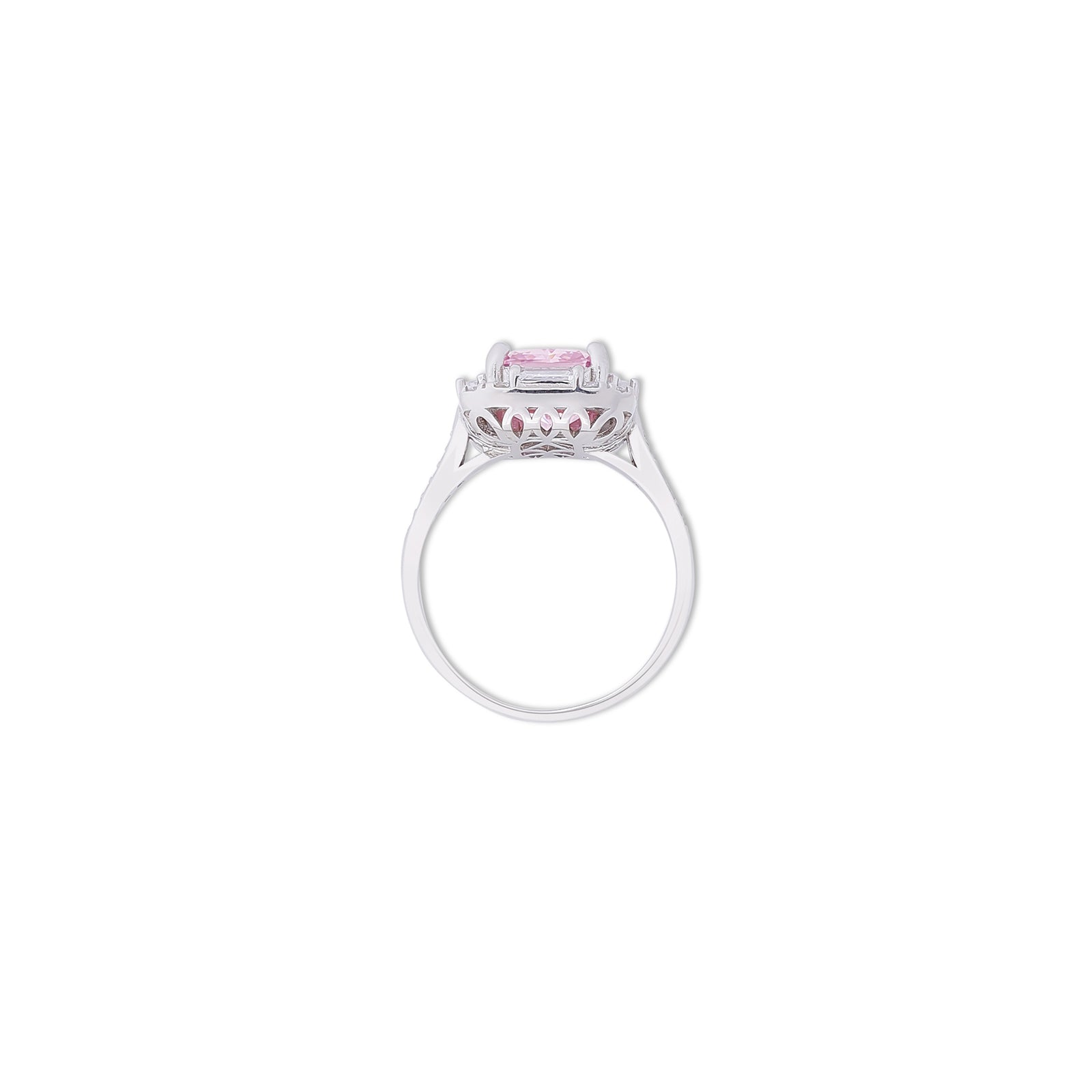 Pink Emerald Cut Diamond Studded Silver Ring - Tweov Jewels