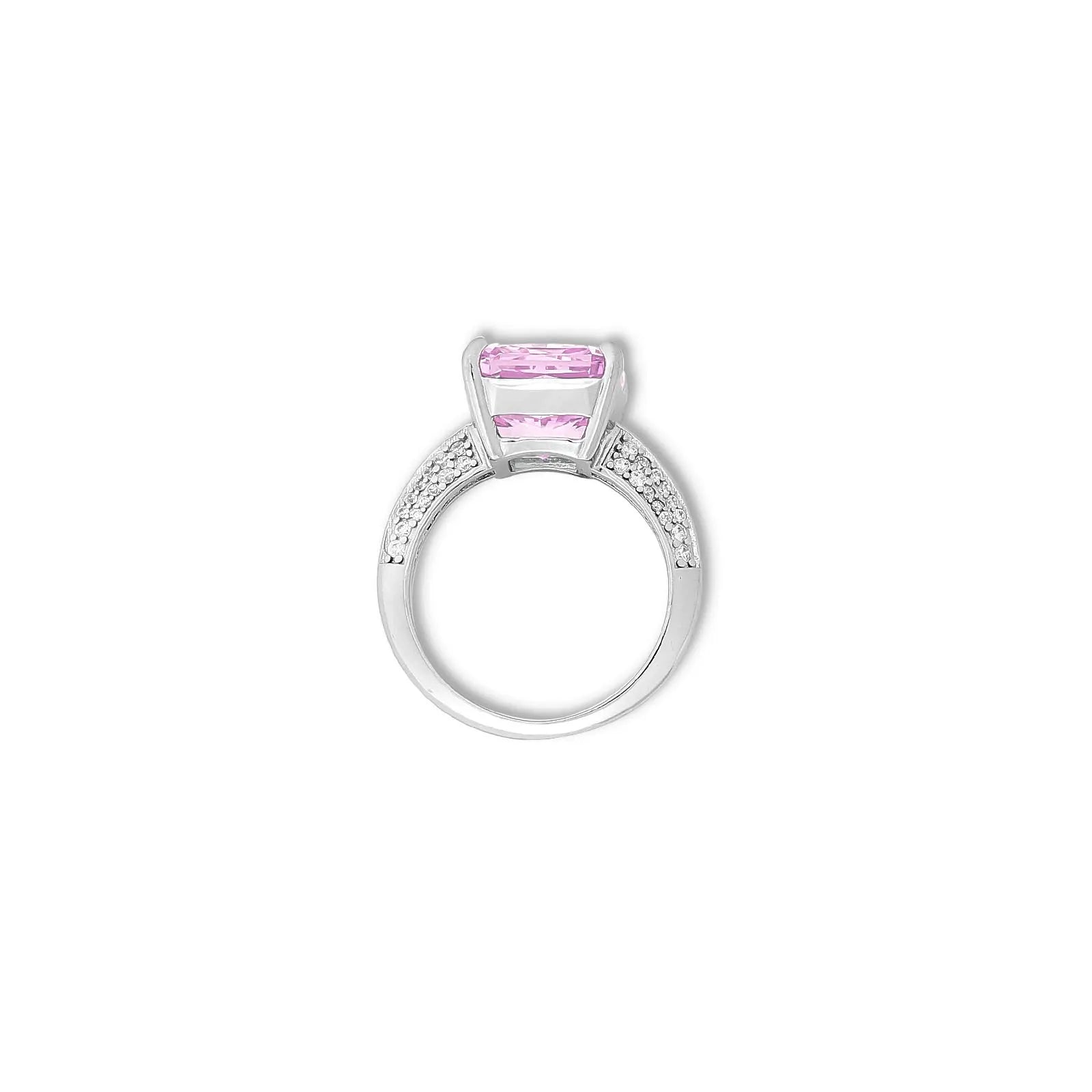 Pink Radiant Pave Ring For Women – 925 Sterling Silver Rhodium Plated