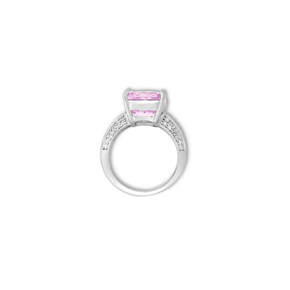 Pink Radiant Pave Ring For Women – 925 Sterling Silver Rhodium Plated