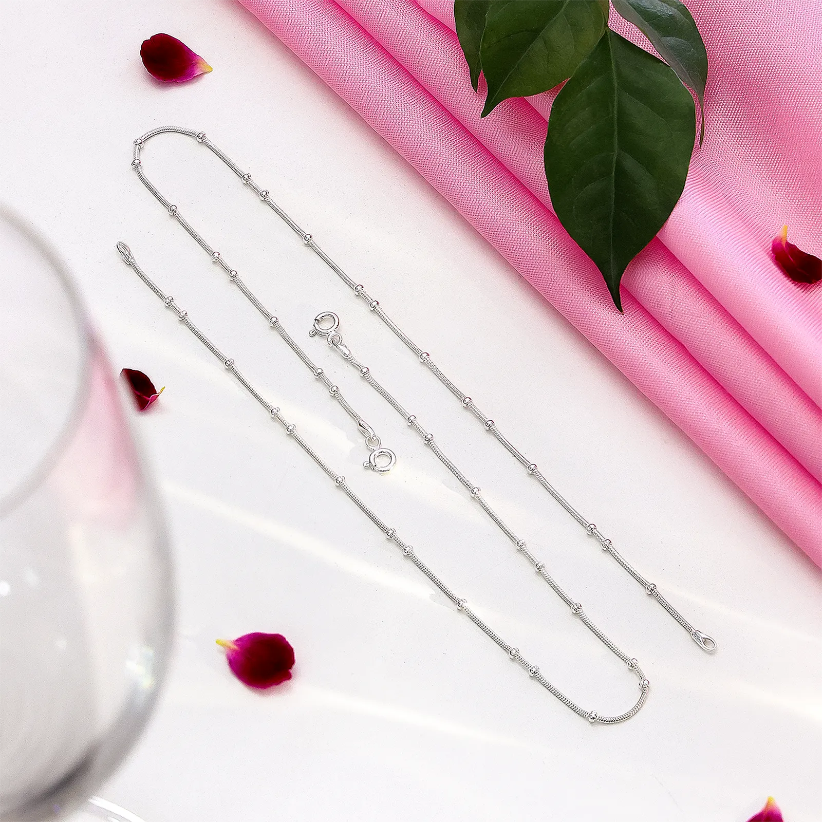 Silver Snake Chain Bead Anklet - Tweov Jewels