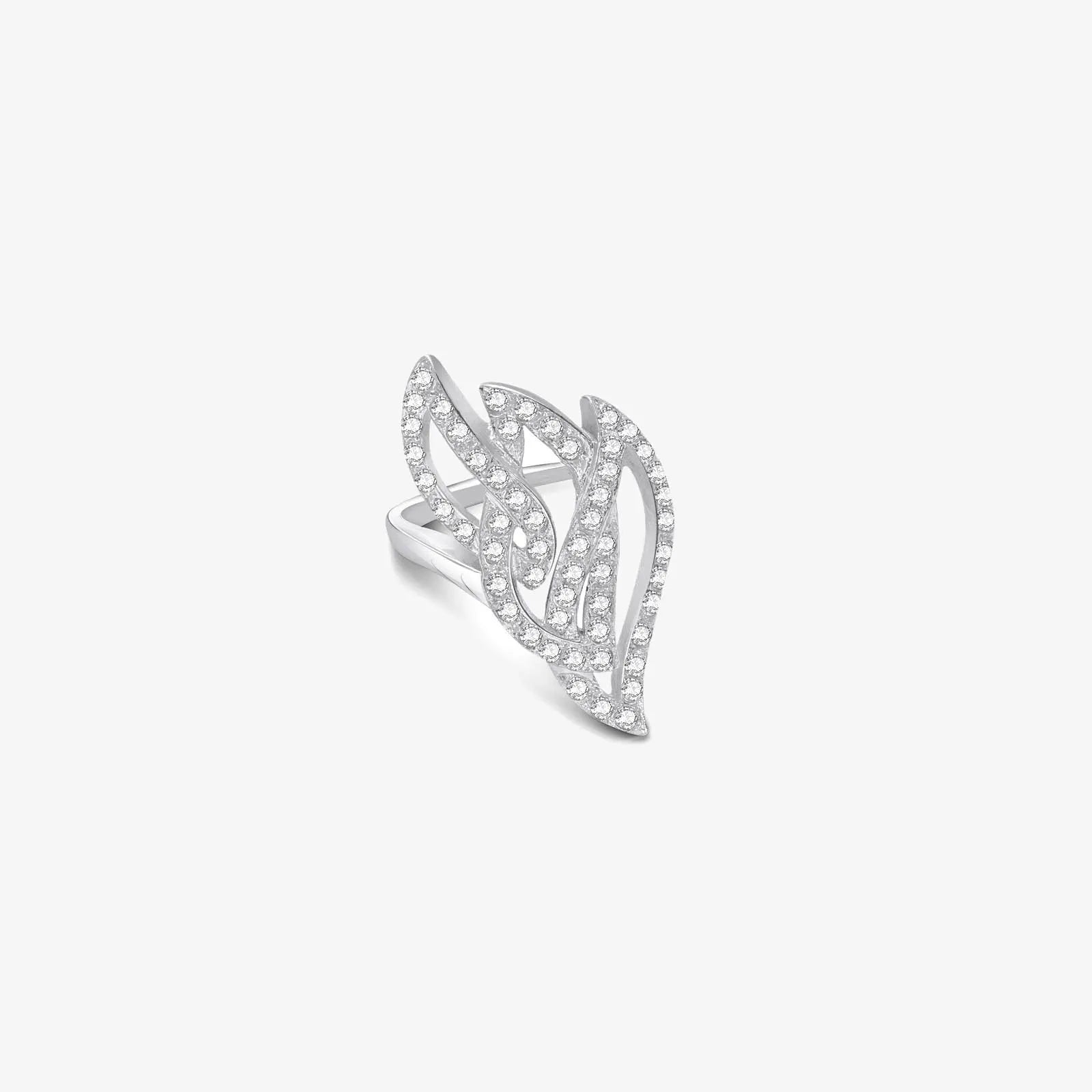Sparkling Zircon Studded Leaf Design Silver Ring - Tweov Jewels