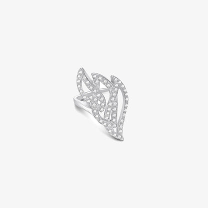 Sparkling Zircon Studded Leaf Design Silver Ring - Tweov Jewels
