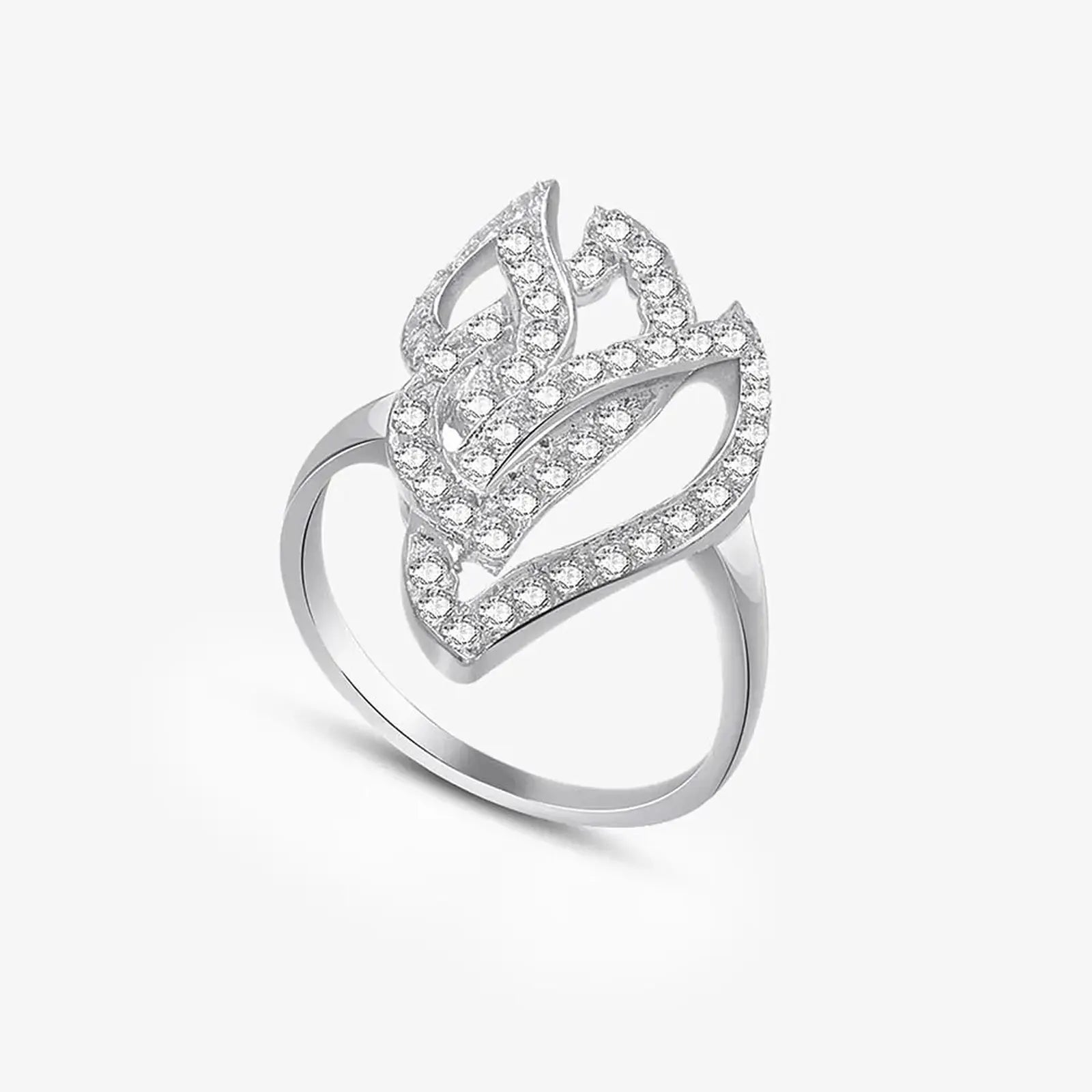 Sparkling Zircon Studded Leaf Design Silver Ring - Tweov Jewels