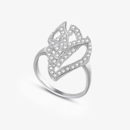Sparkling Zircon Studded Leaf Design Silver Ring - Tweov Jewels