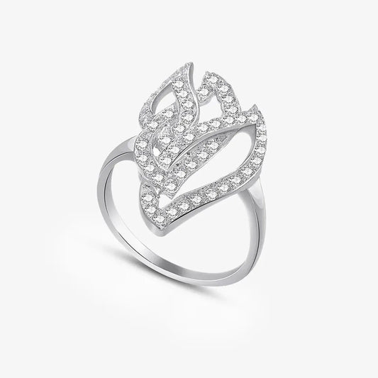 Sparkling Zircon Studded Leaf Design Silver Ring - Tweov Jewels