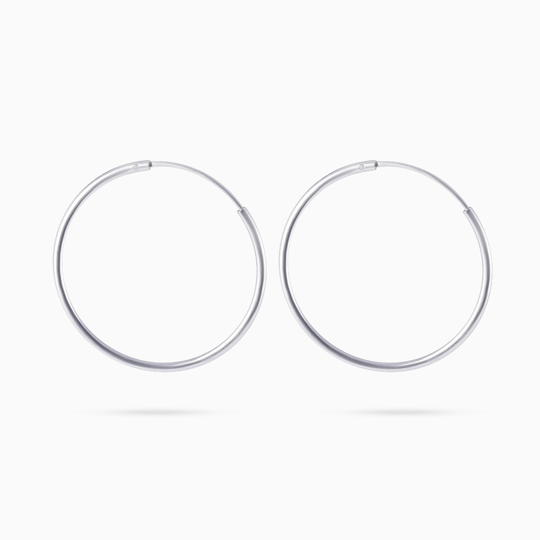 Pure Silver Earrings - Slim & Round Plain Hoop - Tweov Jewels