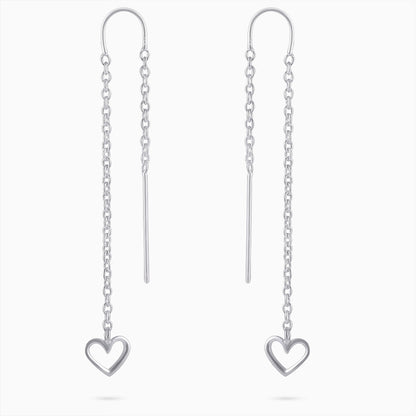 Pure Silver Earrings - Long Chain-Hearted Design - Tweov Jewels