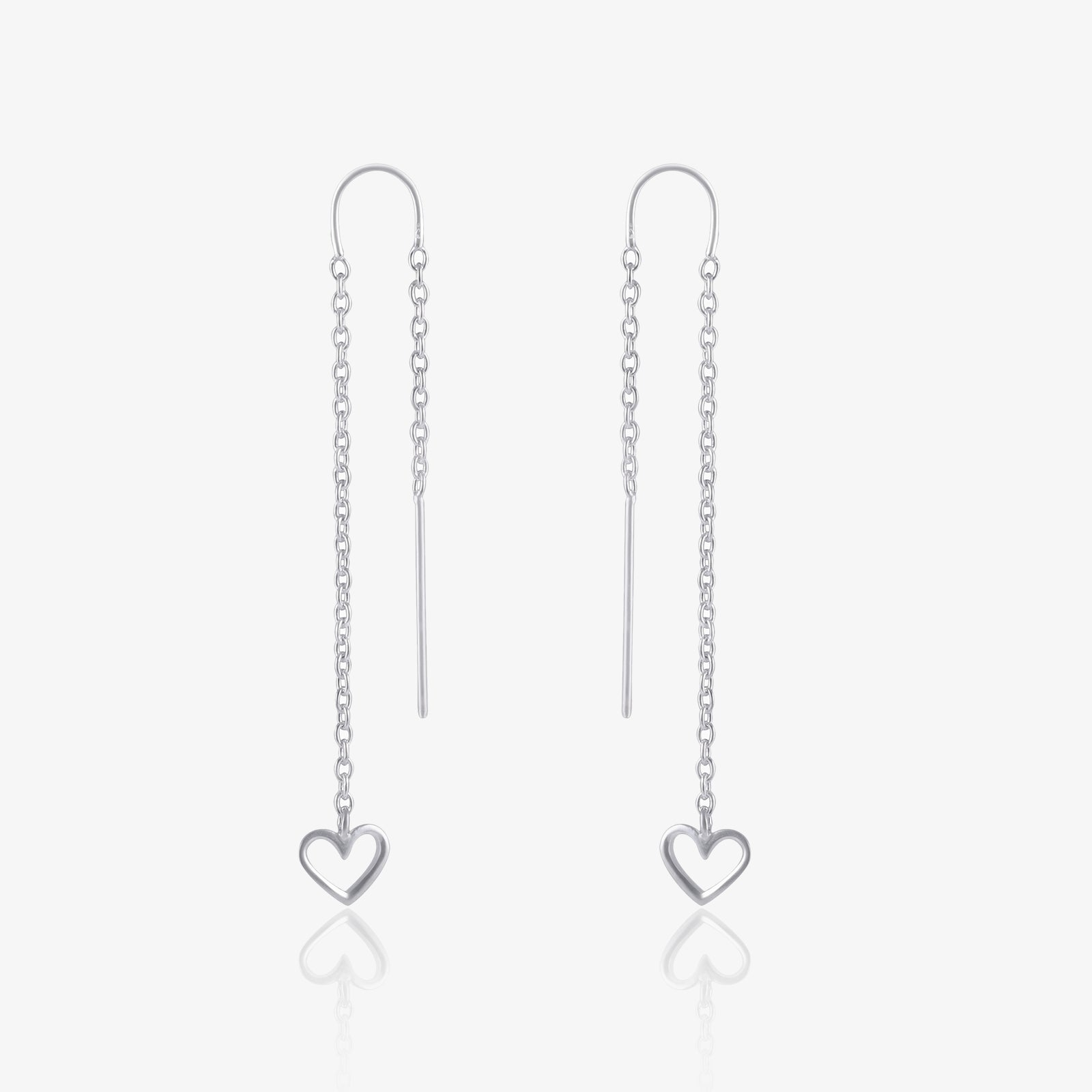 Heart Design Long Chain Silver Earrings