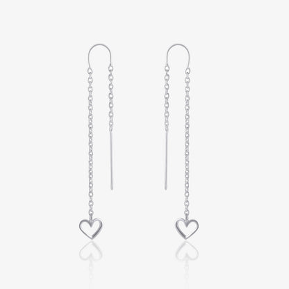 Heart Design Long Chain Silver Earrings