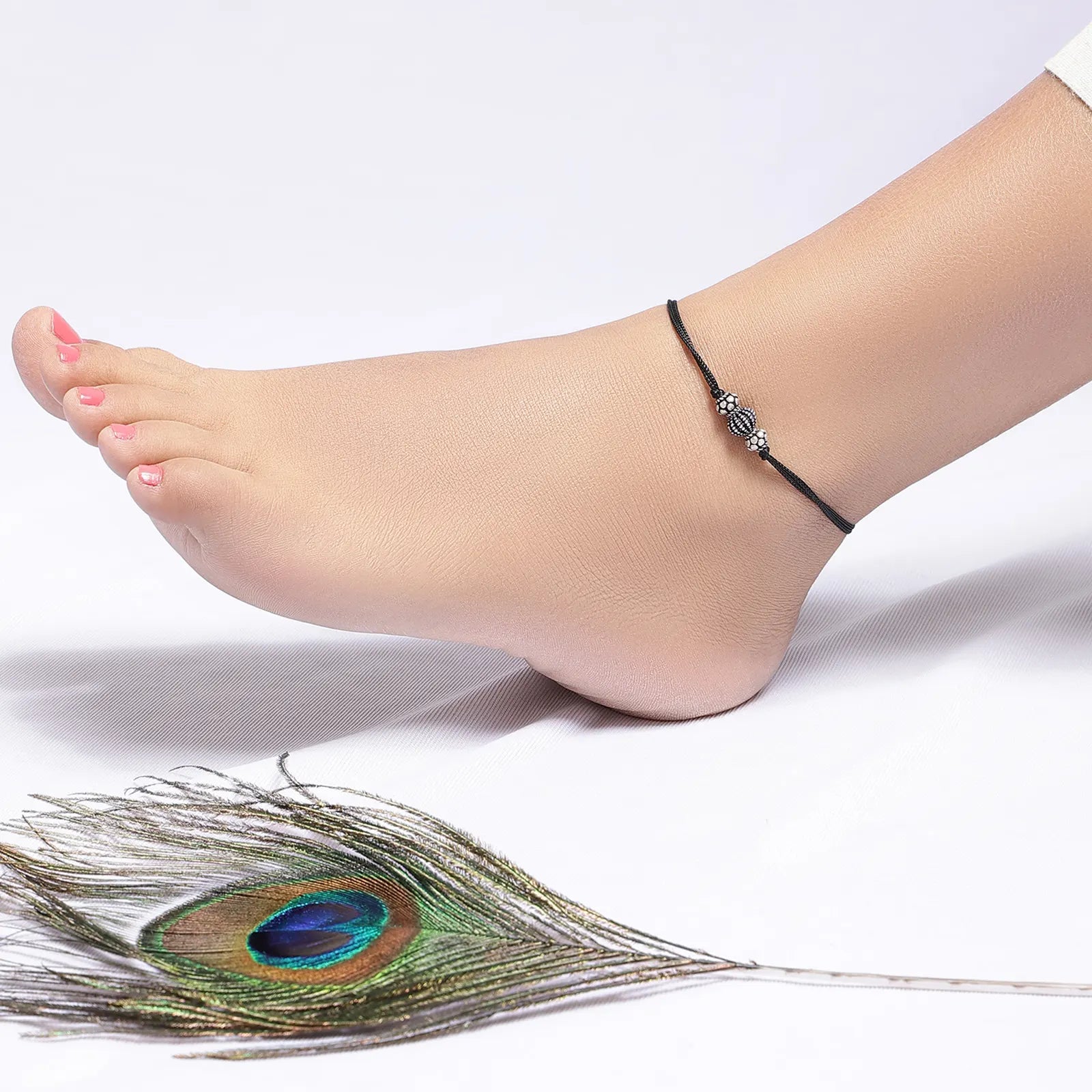 Oxidized Silver Ball Thread Anklet - Tweov Jewels