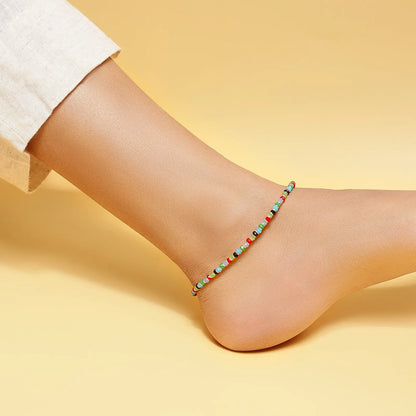 Multicolor Crystal Beads Silver Anklet - Tweov Jewels